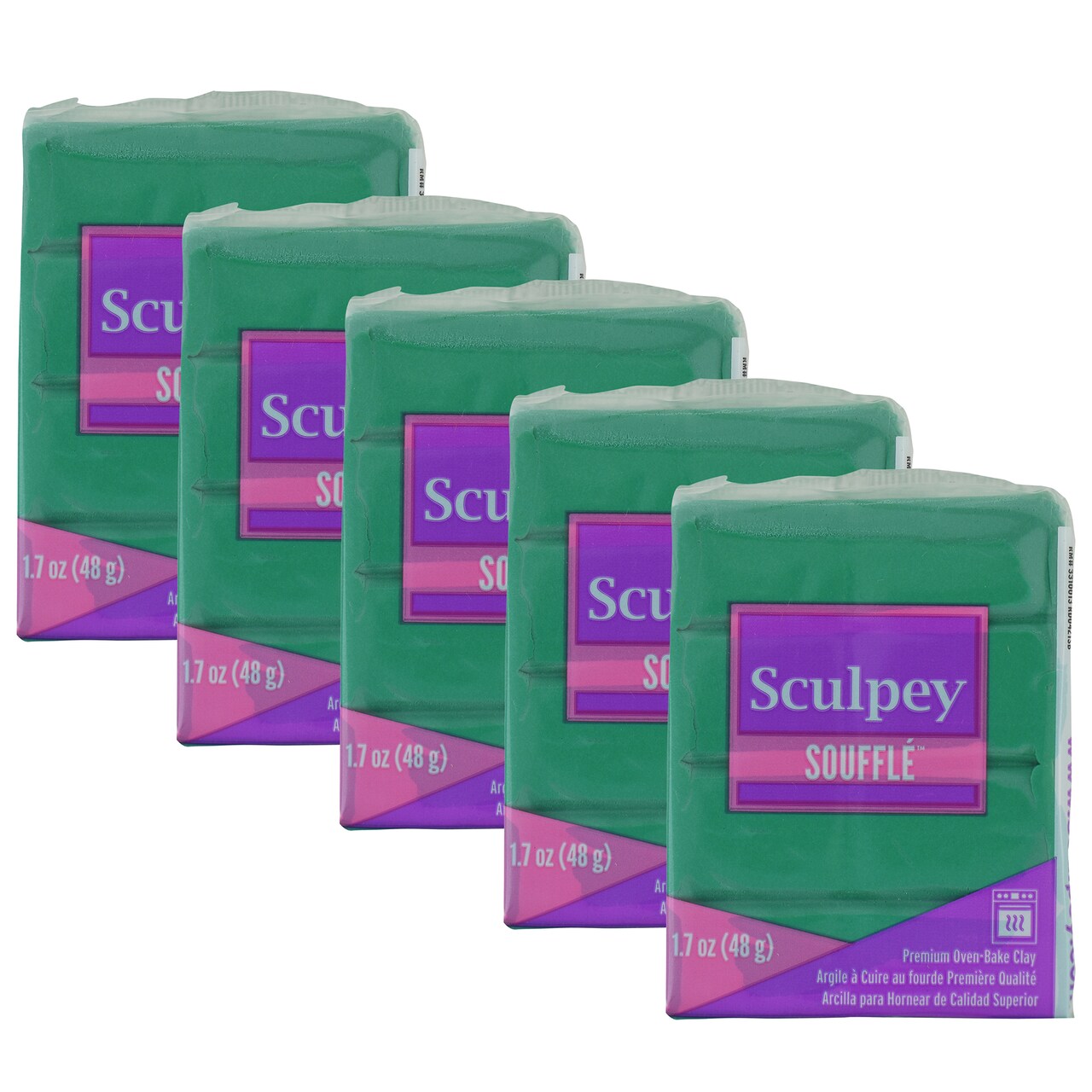 Sculpey Soufflé: Jade, 5 Pack - 1.7oz Bars, Green, Polymer Oven Bake Clay, Suede-Lightweight-Flexible, Non-Toxic, Jewelry, DIY Arts & Crafts Projects